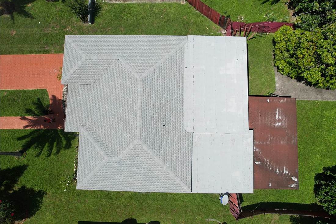 Same home from above with the finished new gray architectural shingle roof